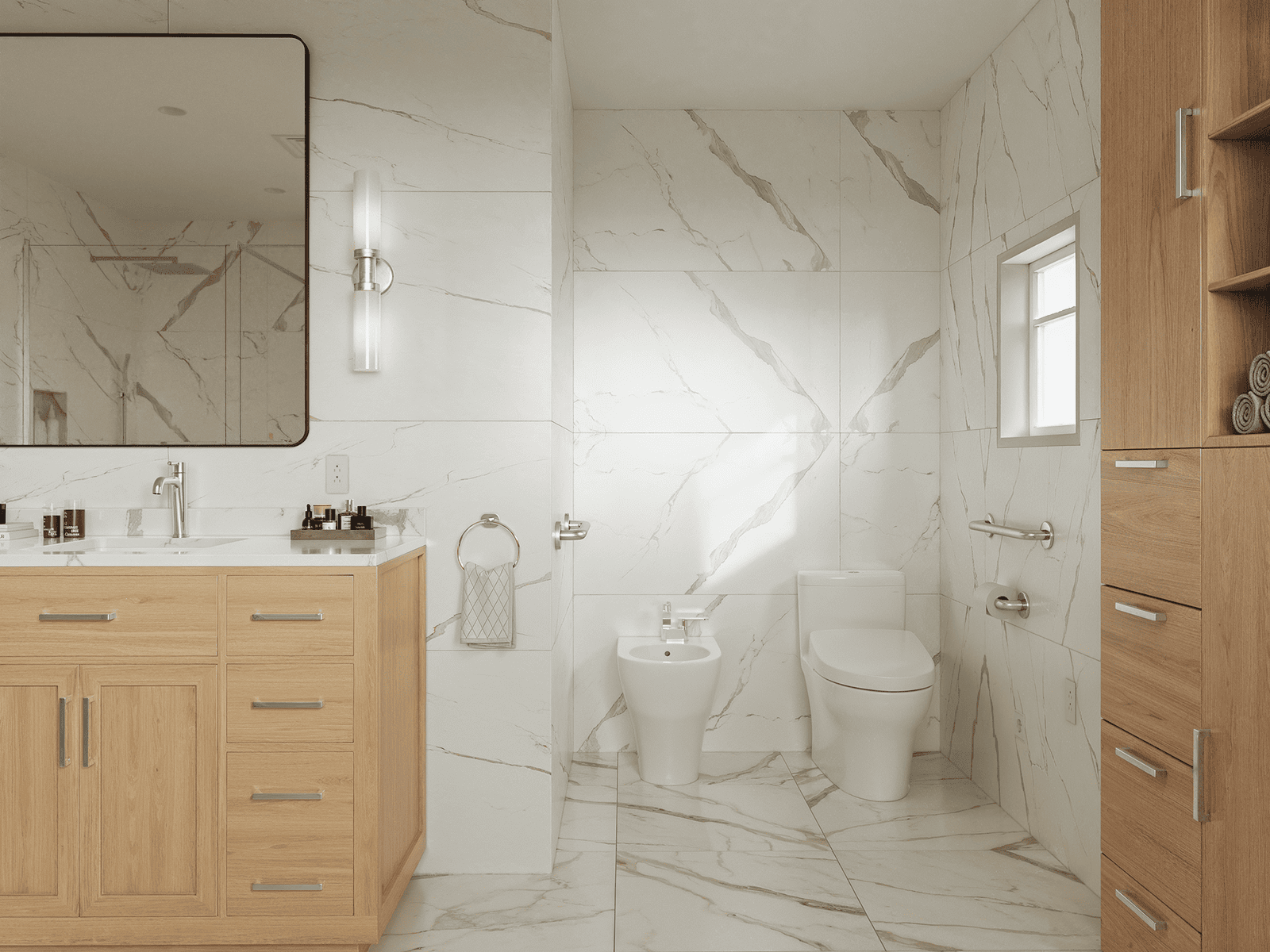 modern bathroom with toilet and bidet