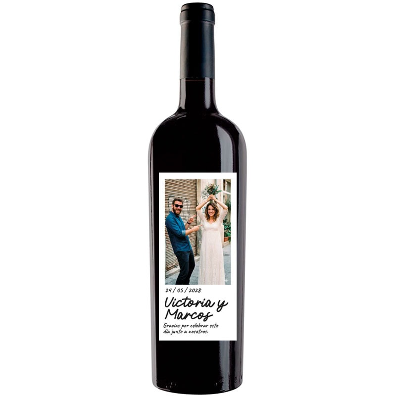 Botella de vino personalizada con foto regalo invitados boda 001
