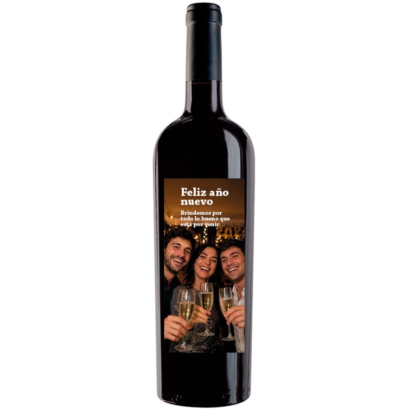 Botella de vino personalizada con foto para Año Nuevo
