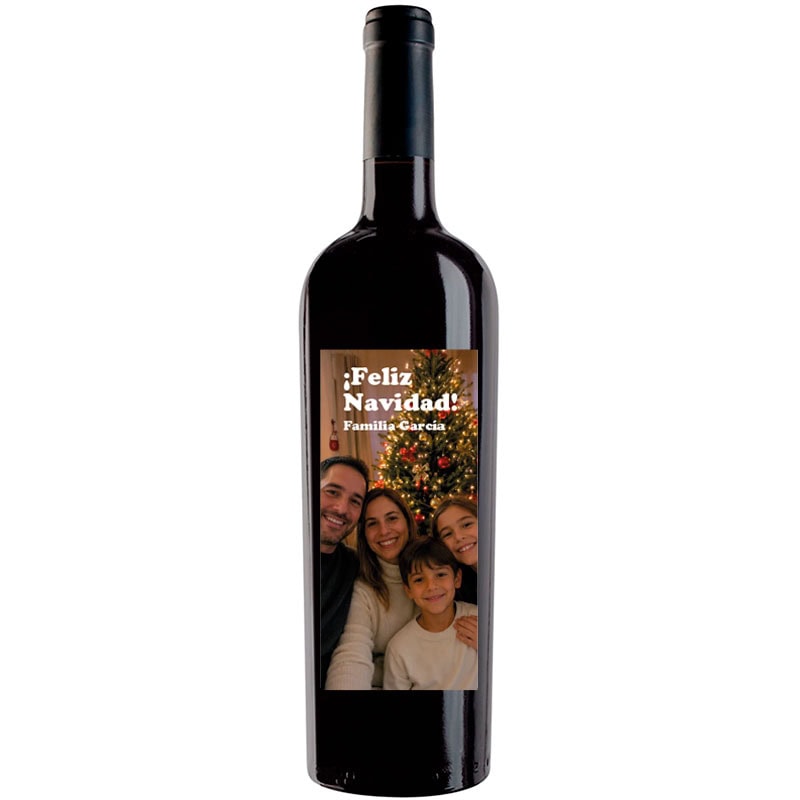 Botella de vino personalizada con foto para Navidad
