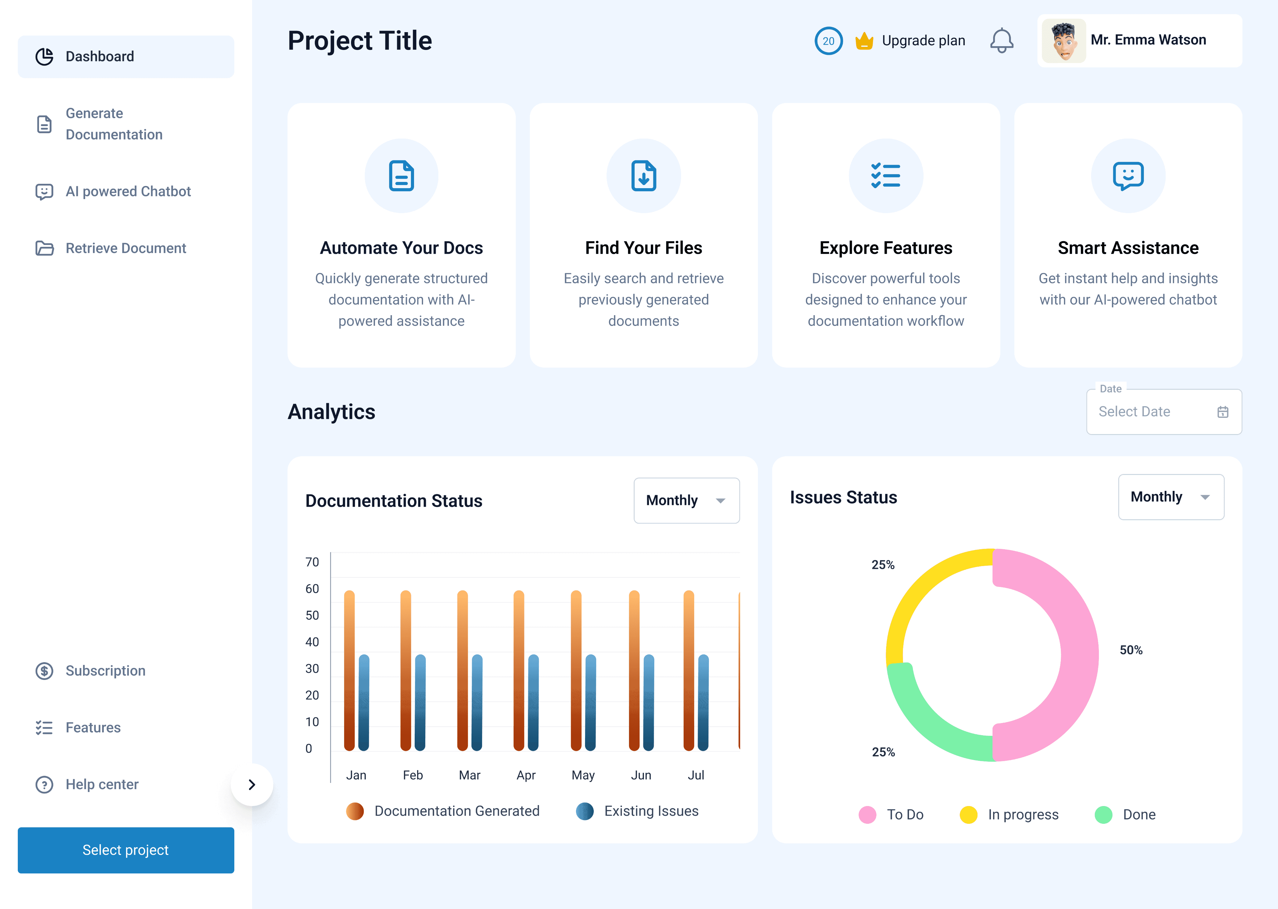 DocuMee's intuitive AI dashboard streamlines project documentation DocuMee Dashboard