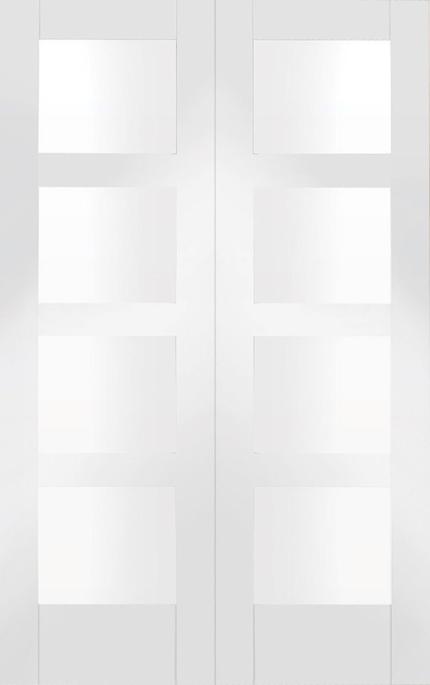 XL Joinery Shaker Internal White Primed Rebated Glazed Door Pair with Clear Glass