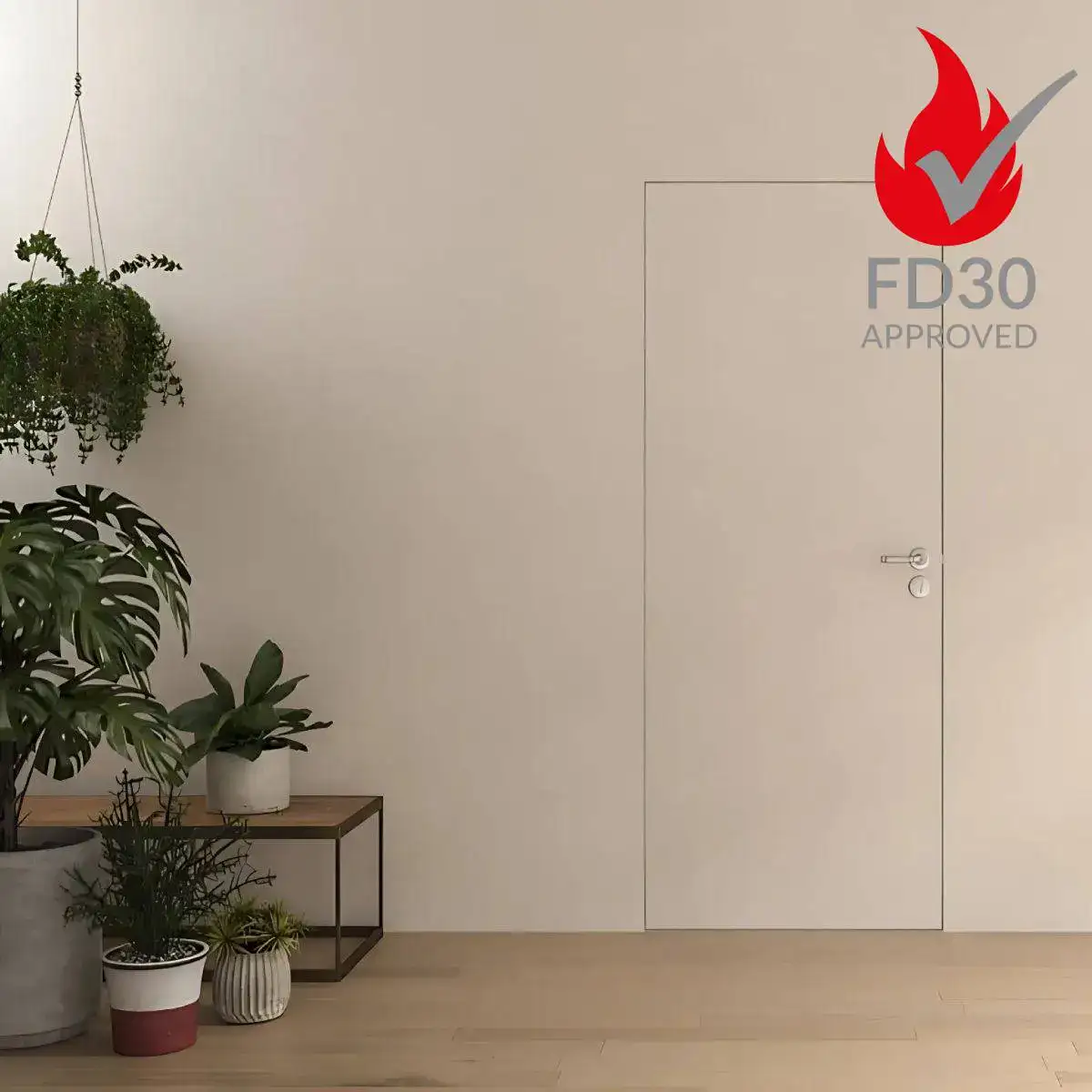 Invisible Frameless Hidden Concealed White Primed Flush FD30 Fire Door - Image 5