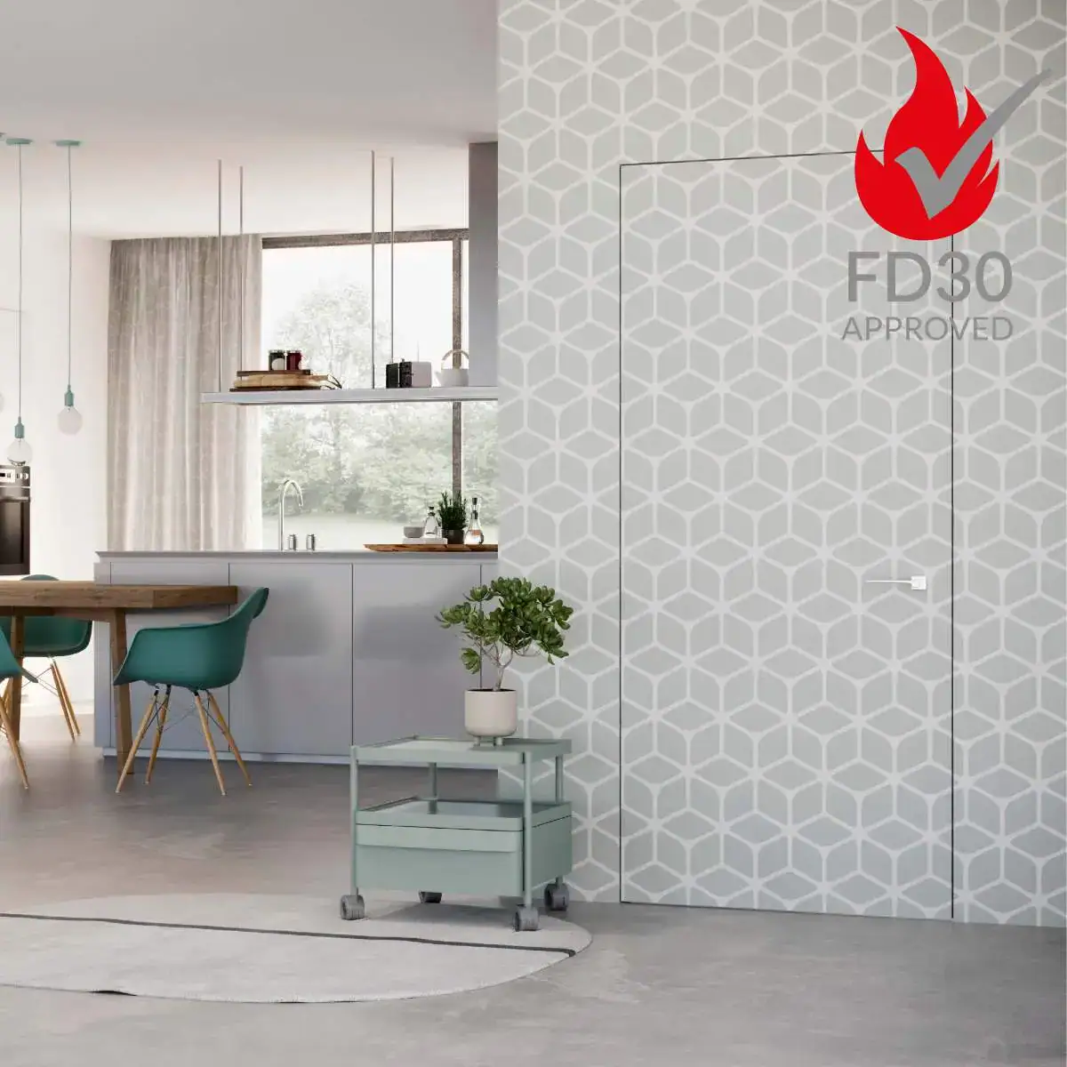 Invisible Frameless Hidden Concealed White Primed Flush FD30 Fire Door - Image 8