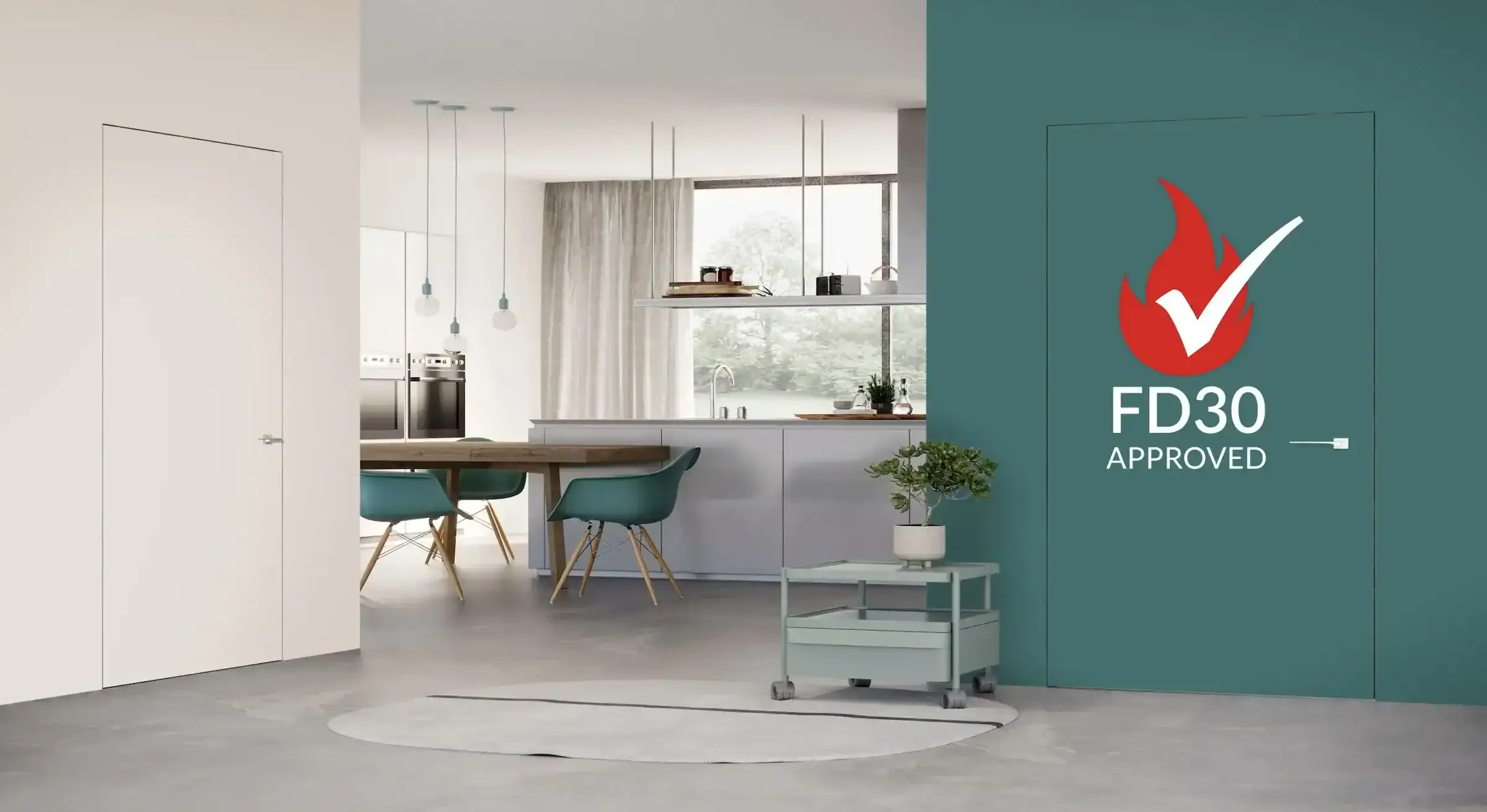 Invisible Frameless Hidden Concealed White Primed Flush FD30 Fire Door