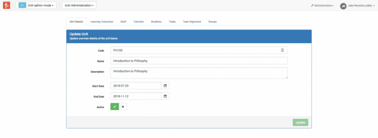 Example of viewing OnTrack unit details