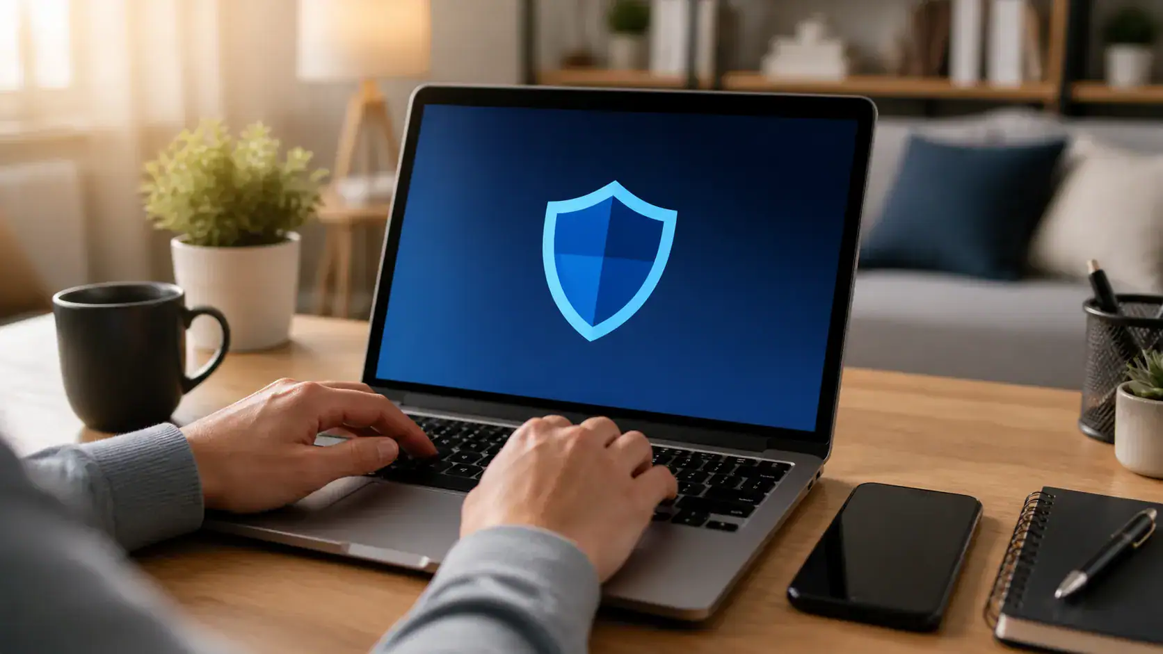 Laptop i router w domowej ochronie cyfrowej