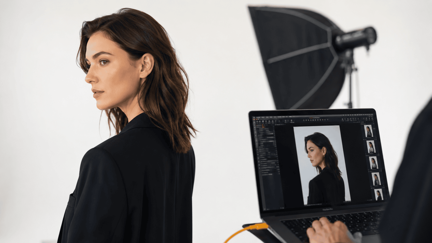 Sesja biznesowa Kraków – profesjonalny headshot wykonany w studio fotograficznym z neutralnym tłem i oświetleniem studyjnym do publikacji na LinkedIn