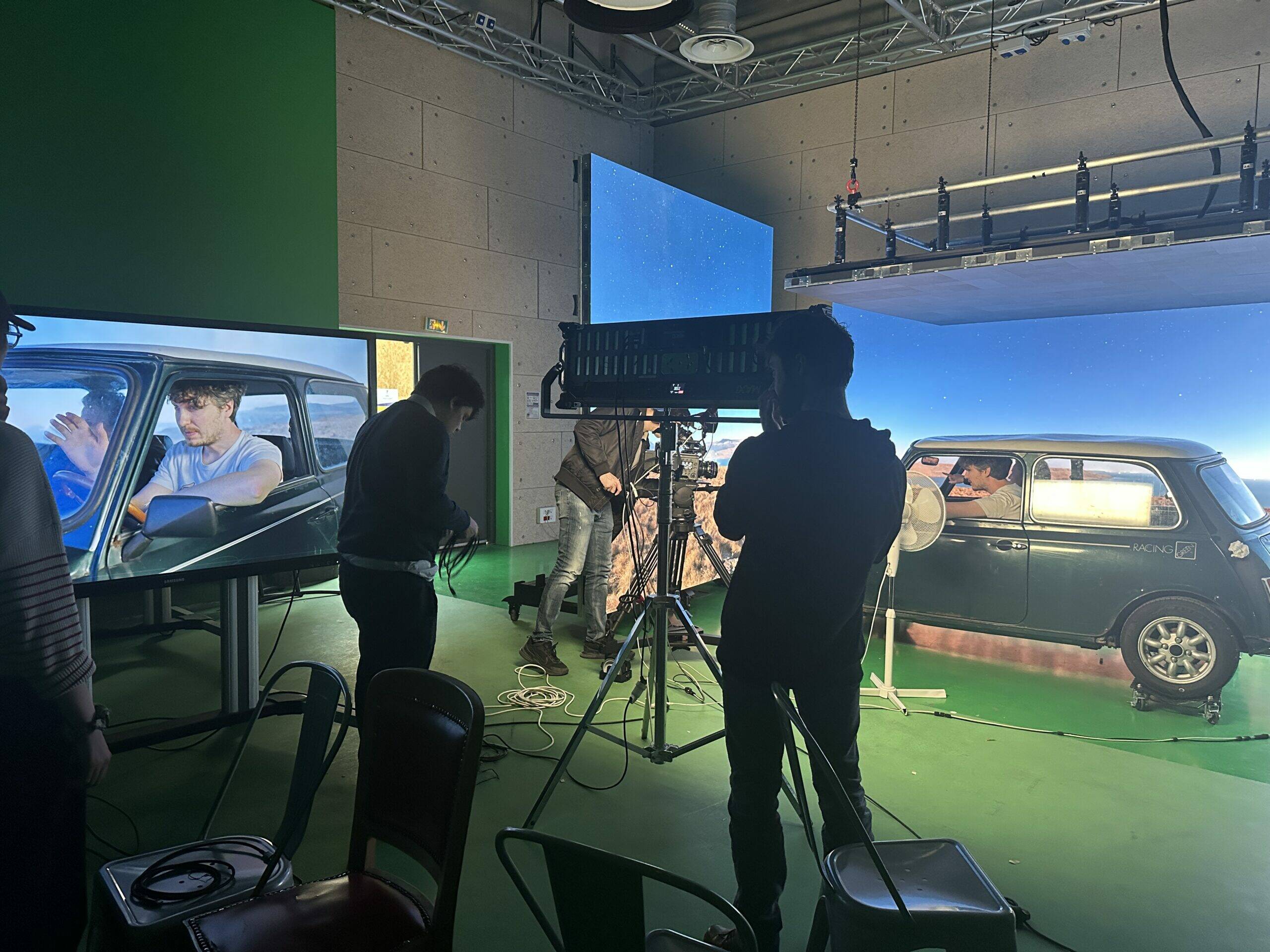Virtual production shoot on an LED wall