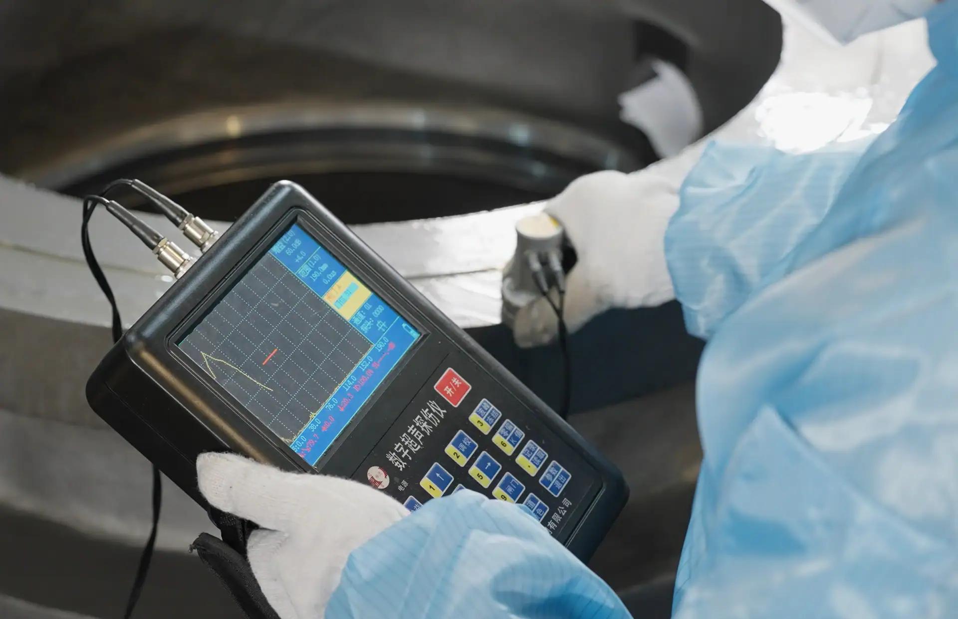 Ultrasonic examination of an industrial cast component