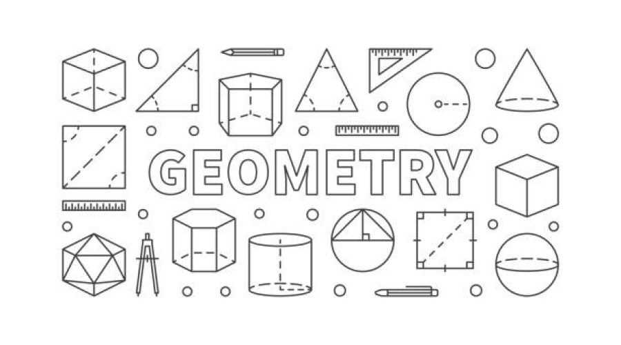 Geometry subject vector horizontal banner or illustration in thin line style on white background image