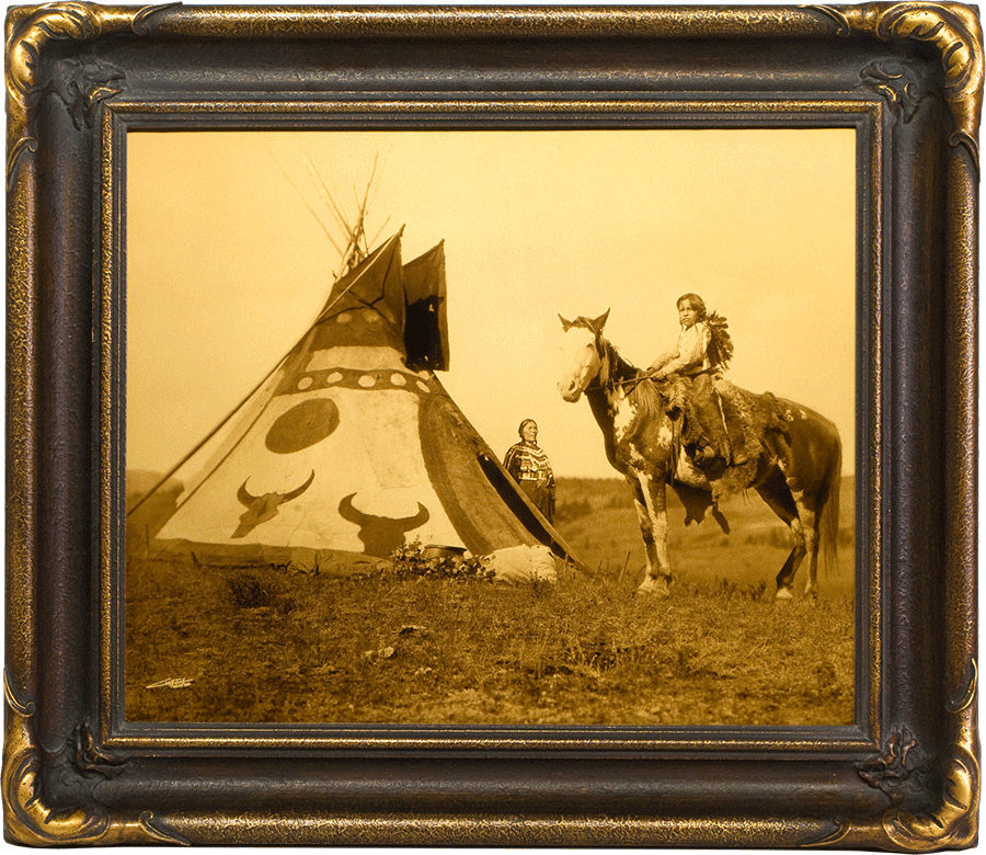 Edward Curtis A Painted Tipi Curtis Goldtone A Painted Tipi Framed Curtis Goldtone batwing frame Centennial Edition Curtis Goldtone A Painted Tipi Curtis photograph Plains tipi Edward Curtis Curtis batwing frame presentation The North American Indian Curtis tipi