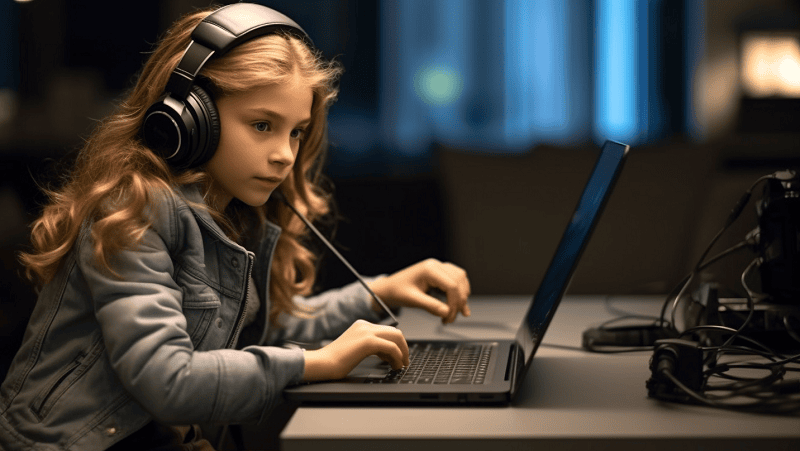 dziewczynka ucząca się online