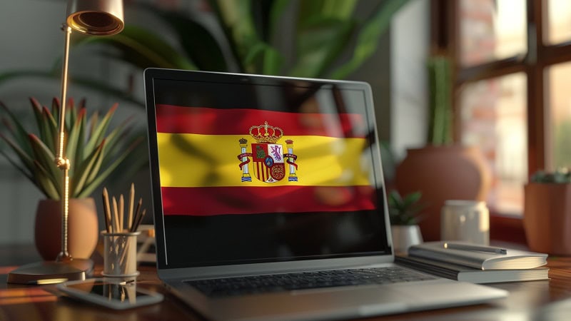 flaga Hiszpanii na ekranie laptopa