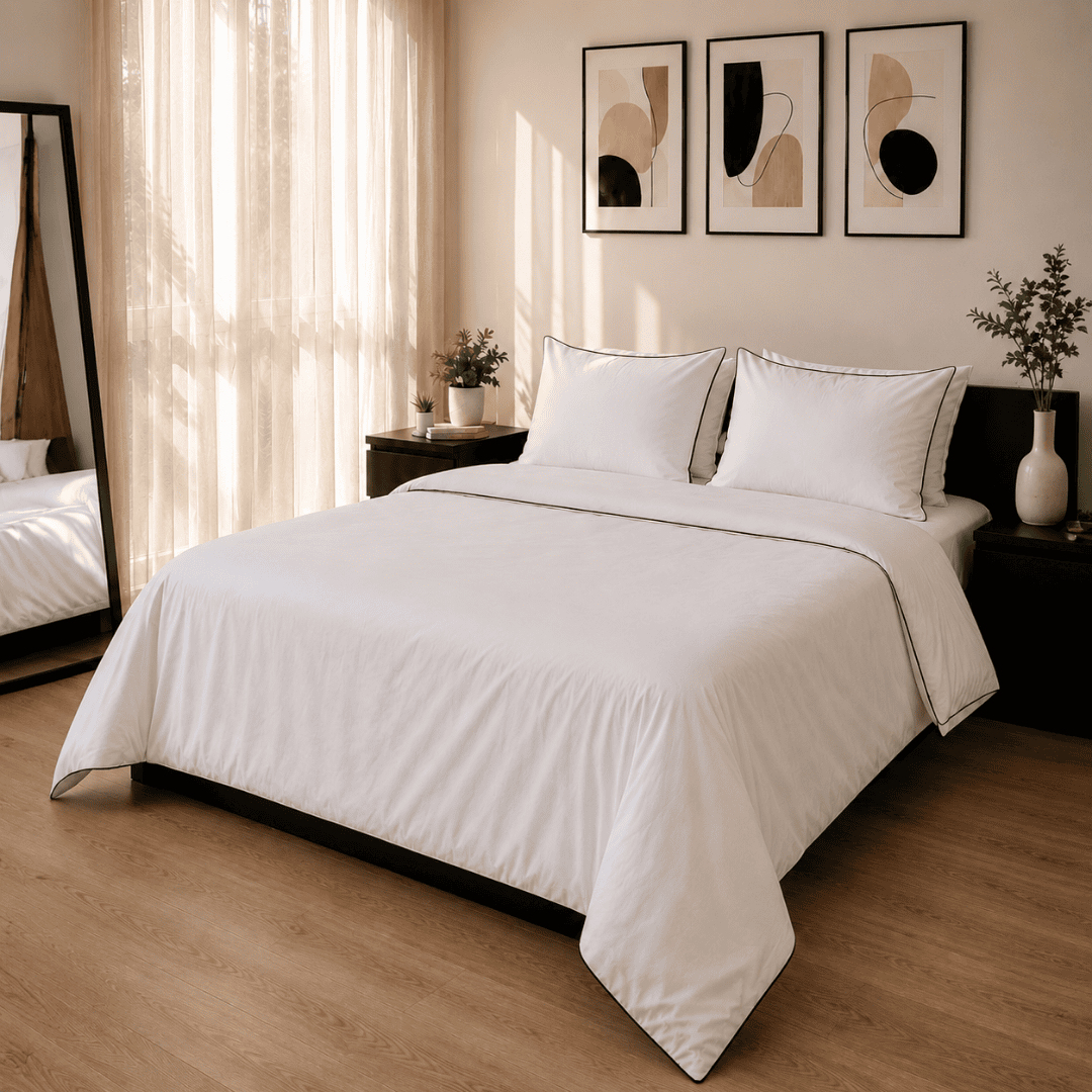 White with Fine Black Piping