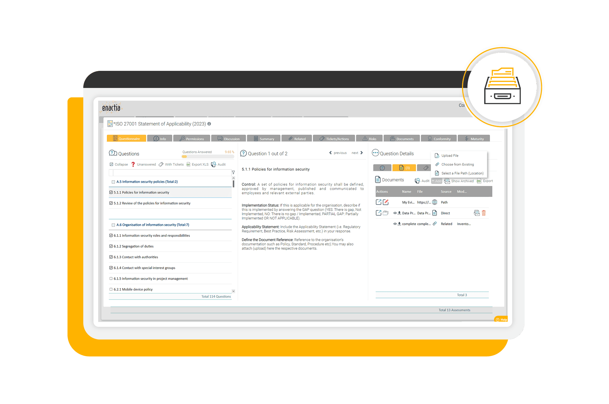 Evidenece Upload, Link to Existing Evidence & Define a path for the location of the Evidence
