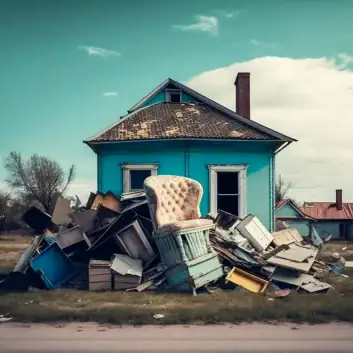 Möbel, Couch, Sessel, Küche vor einem Haus