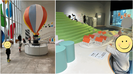 豊洲ガスの科学館がすてなーにの気球と子供。2026年9月閉館予定