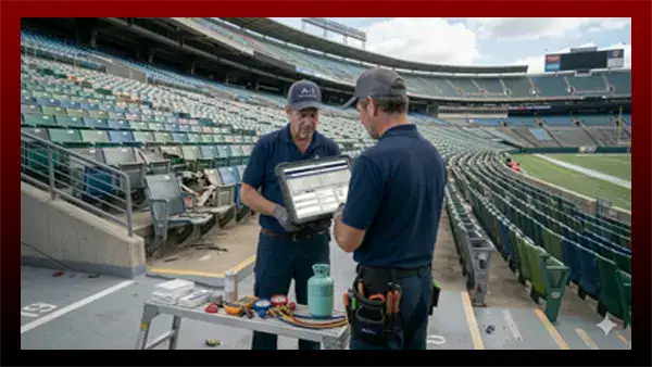 Stadium maintenance software technician using eWorkOrders CMMS