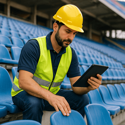 Tech looking at the eWorkOrders check list to make sure all of the tasks are done.