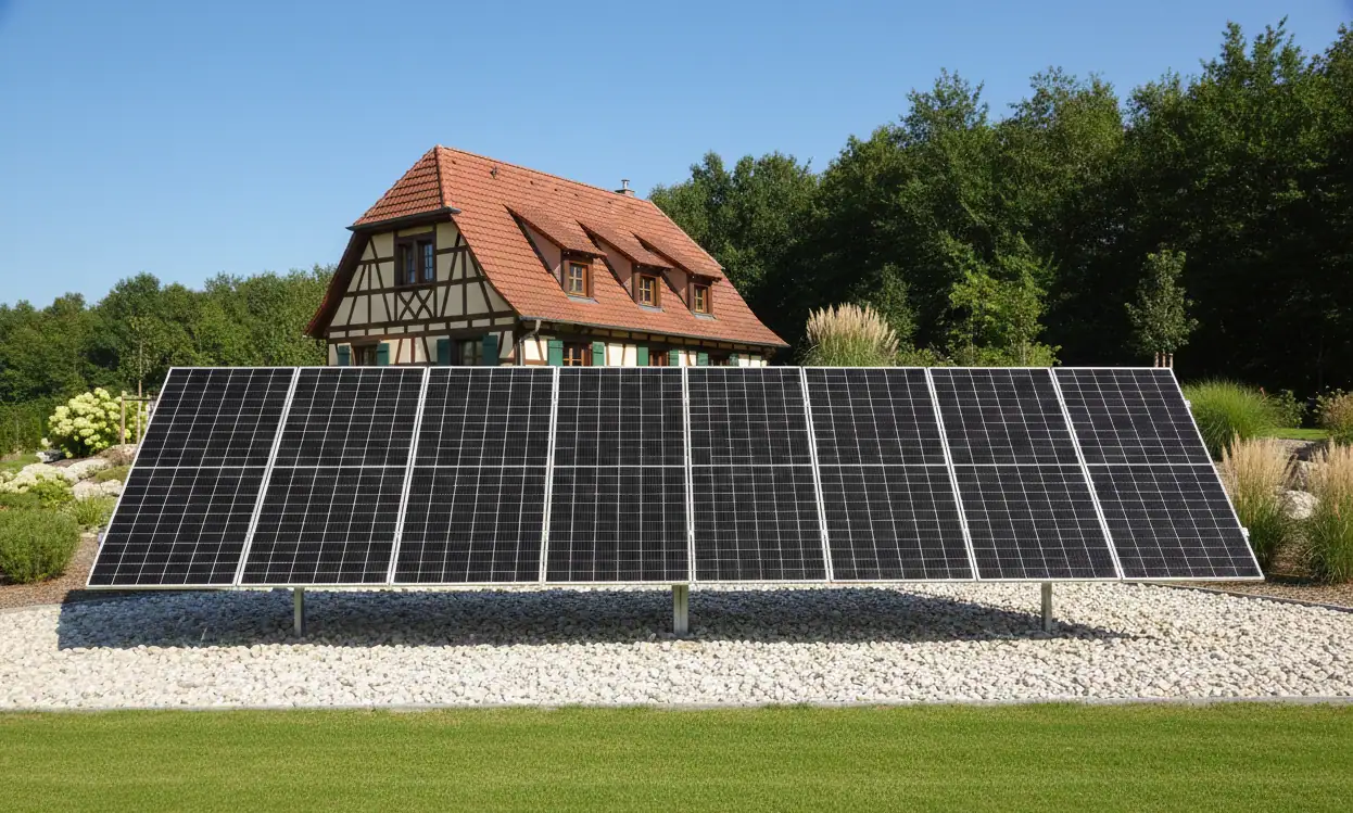 Tracker solaire sun+ devant maison alsacienne