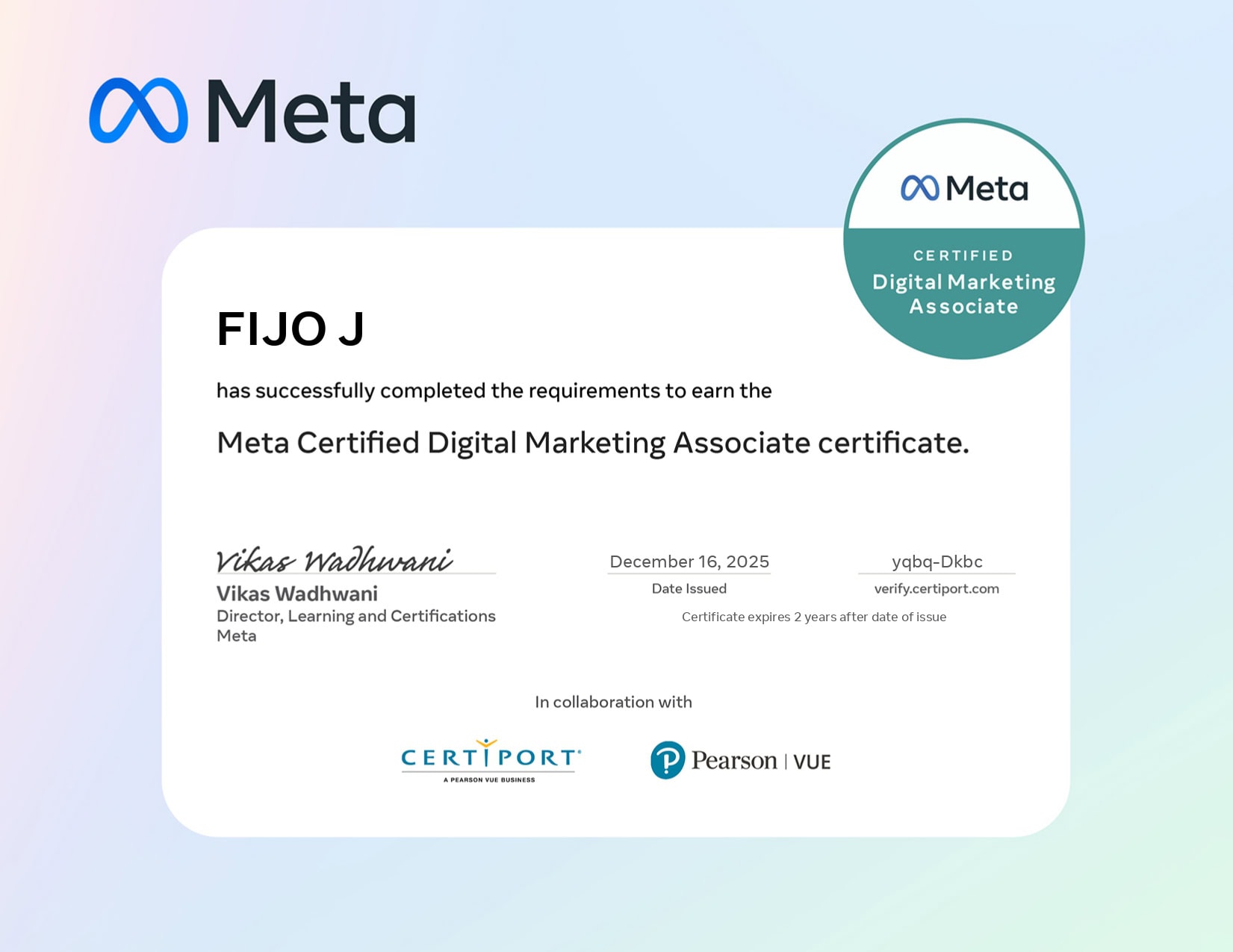 Meta certification badge