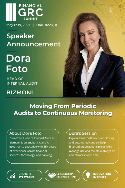 Dora Foto to Explore Continuous Monitoring and Automated Controls at the Financial GRC Summit