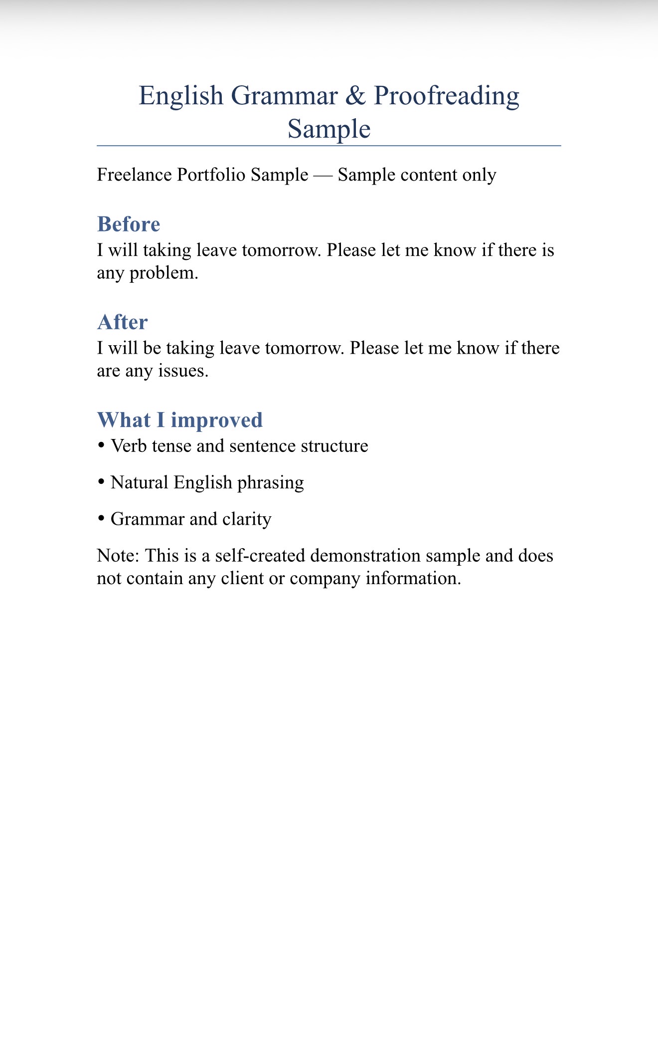 English Grammar & Proofreading Sample