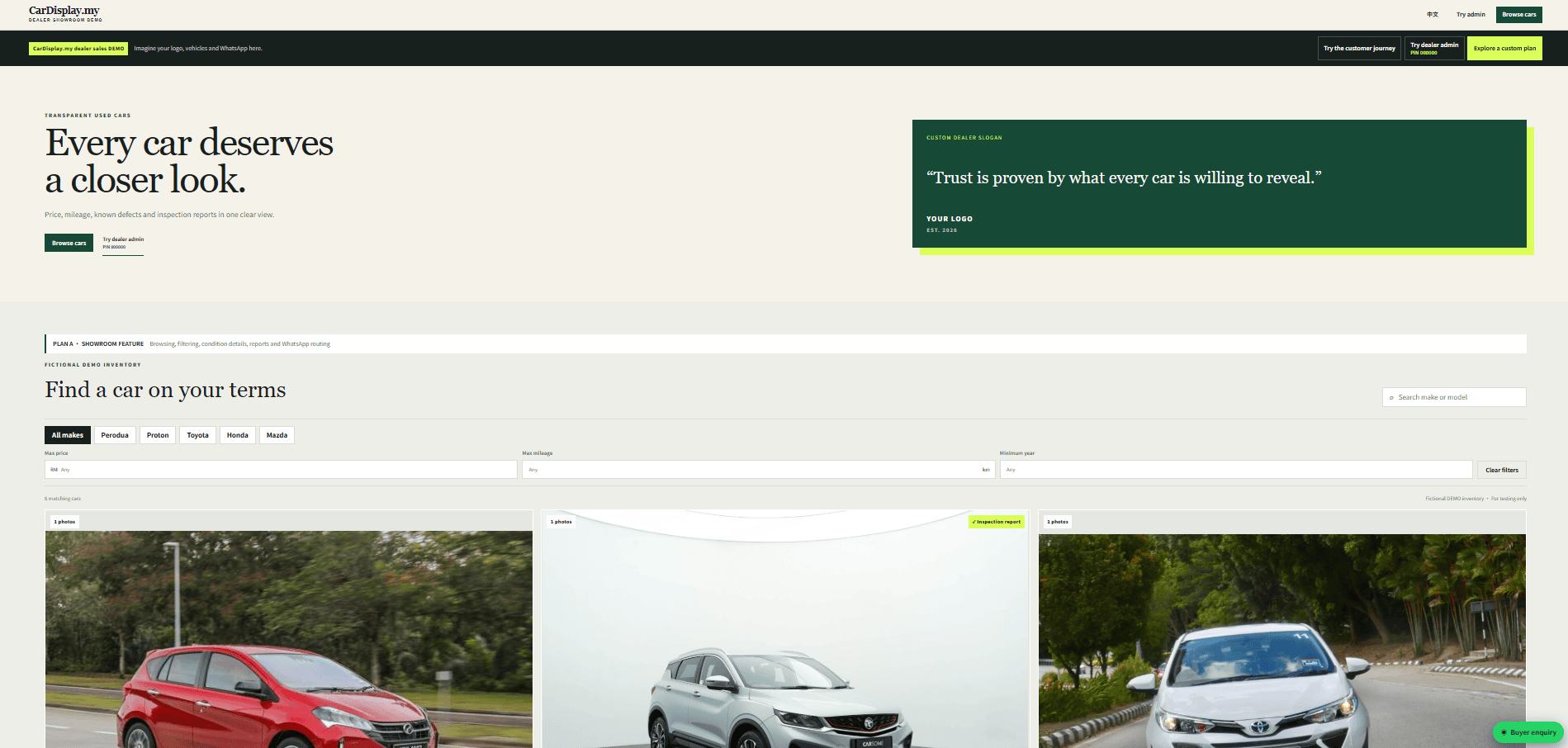 Used Car Dealership Display Website