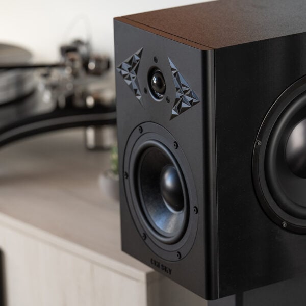 A close up on the Chesky LC-2 speakers showing all of the drivers that produce so much bass from such a small speaker.