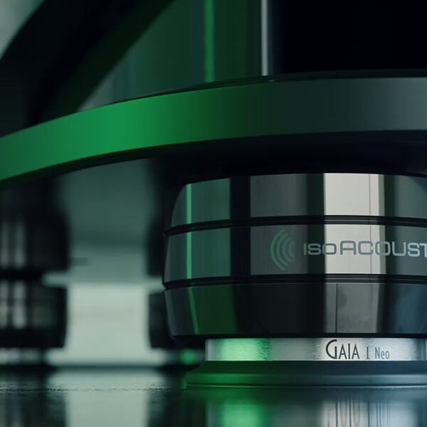 A close up of the IsoAcoustics Gaia 1 Neo feet.