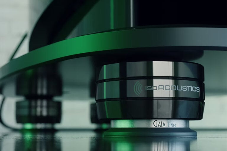 A close up of the IsoAcoustics Gaia 1 Neo feet.