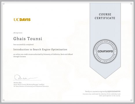 Introducation to Search Engine-Optimization Certificate