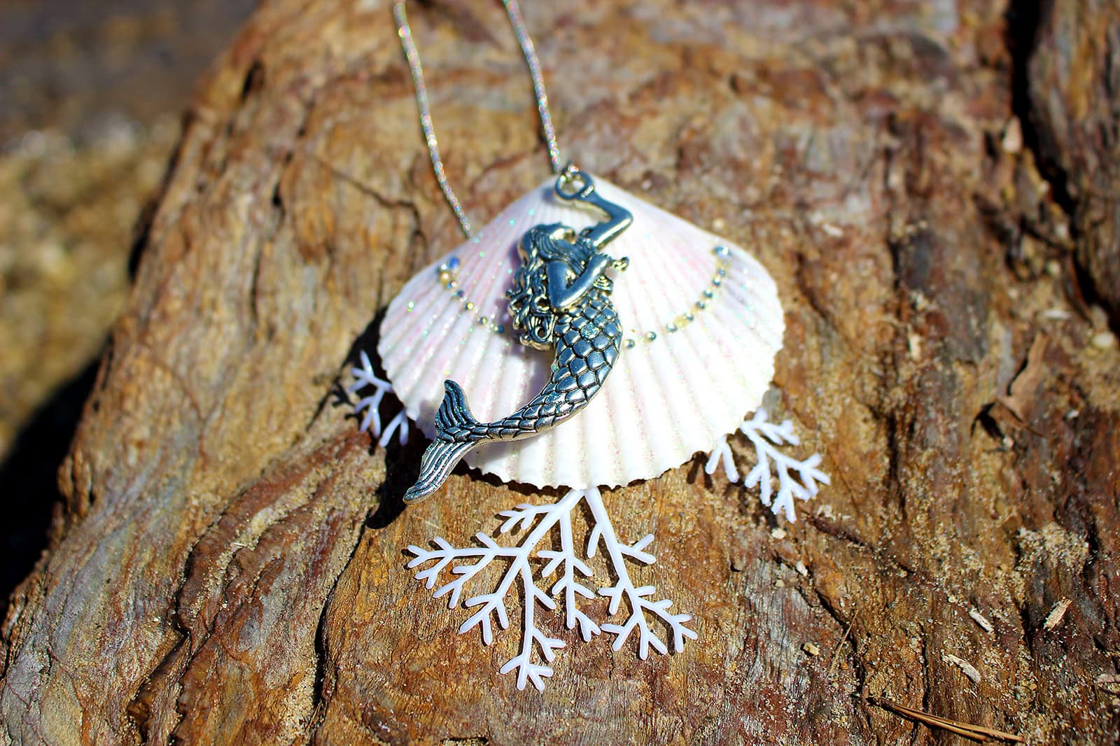 collier "partir là-bas" - bijoux galatée merveilles - colliers de sirène - pendentif de sirène - bijoux de sirène - flacon de sirène - bijoux de coquillage - bijoux fantaisies