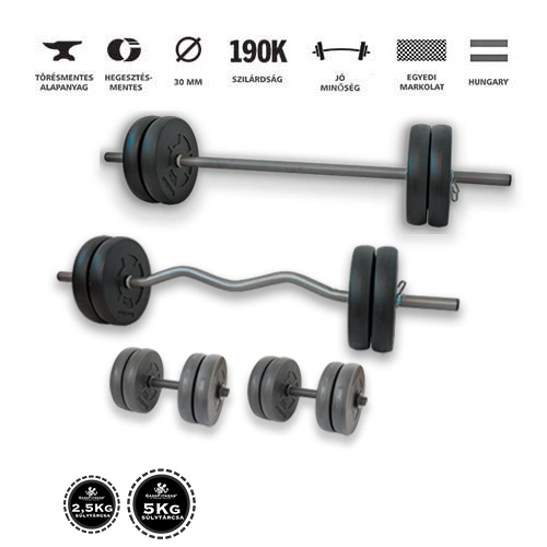 GazoFitness® Hardcore Szuperszett 66 Kg (Menetes kézisúlyzórúddal)