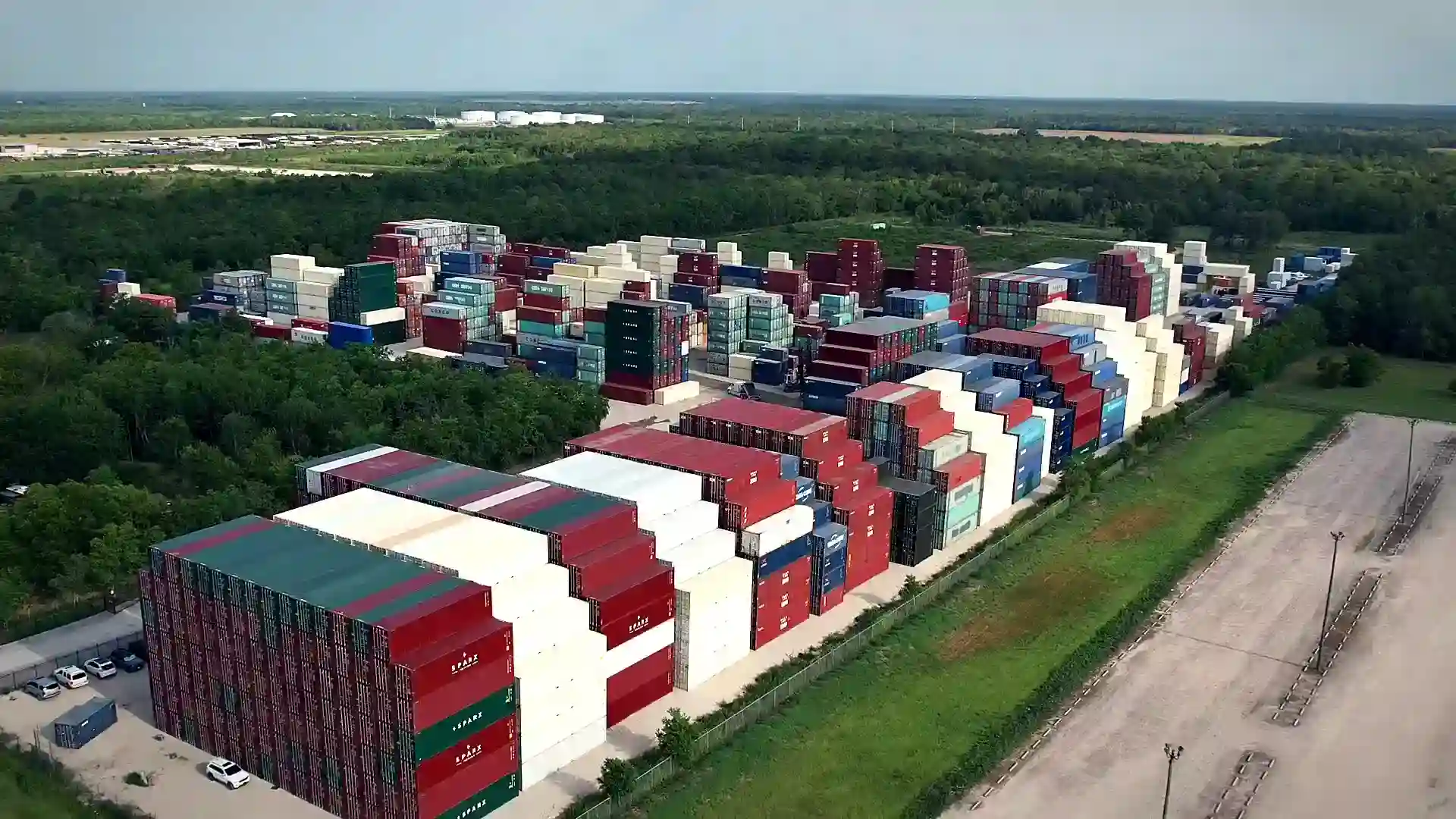 Global Container Industries depot — aerial view of the Baytown container yard
