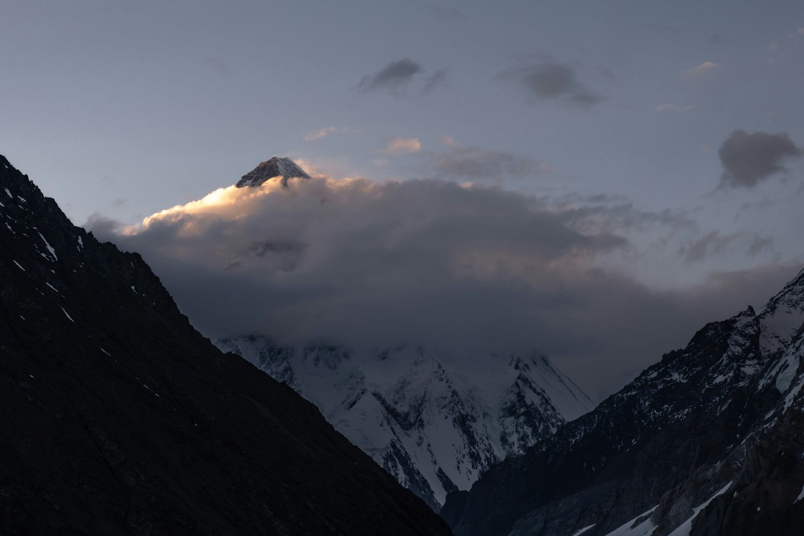 K2 rising through cloud in the Karakoram, ranked first among the hardest mountains to climb overall