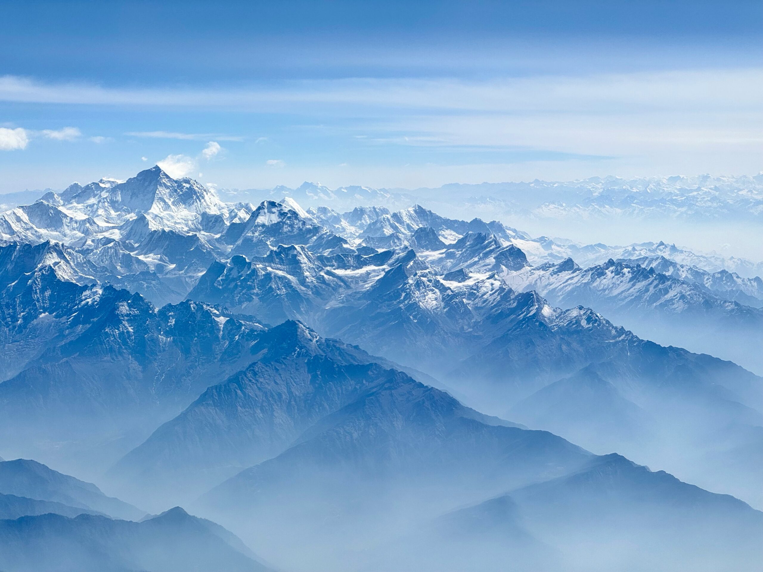 Mount Everest rising above the Himalayan mountain range