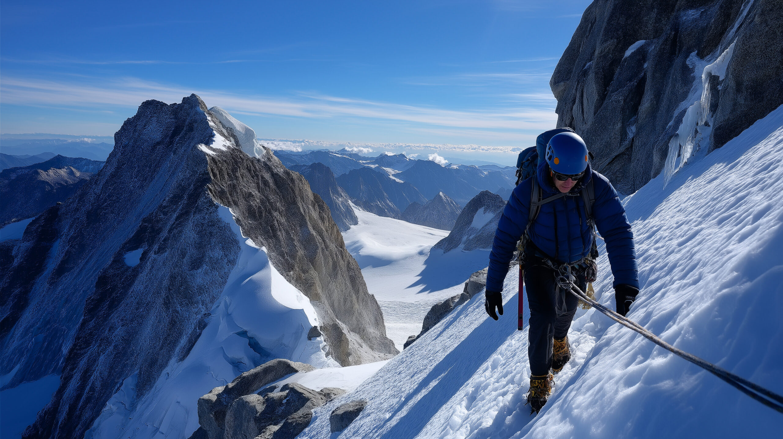Mountaineering boots and crampons being matched for alpine climbing