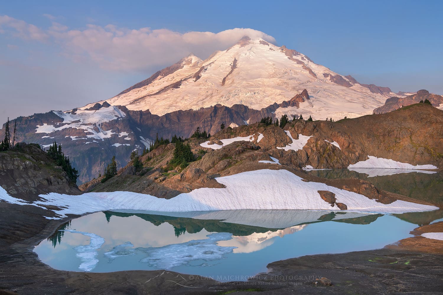 Mount Baker and its glaciated ridges in Washington's North Cascades