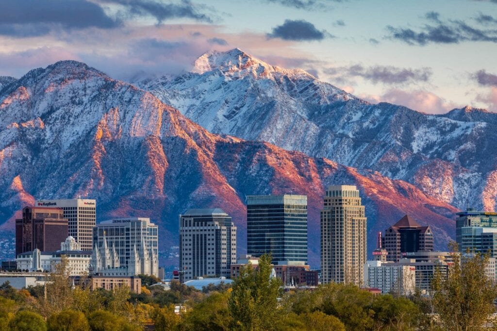 Salt Lake City below the Wasatch Mountains