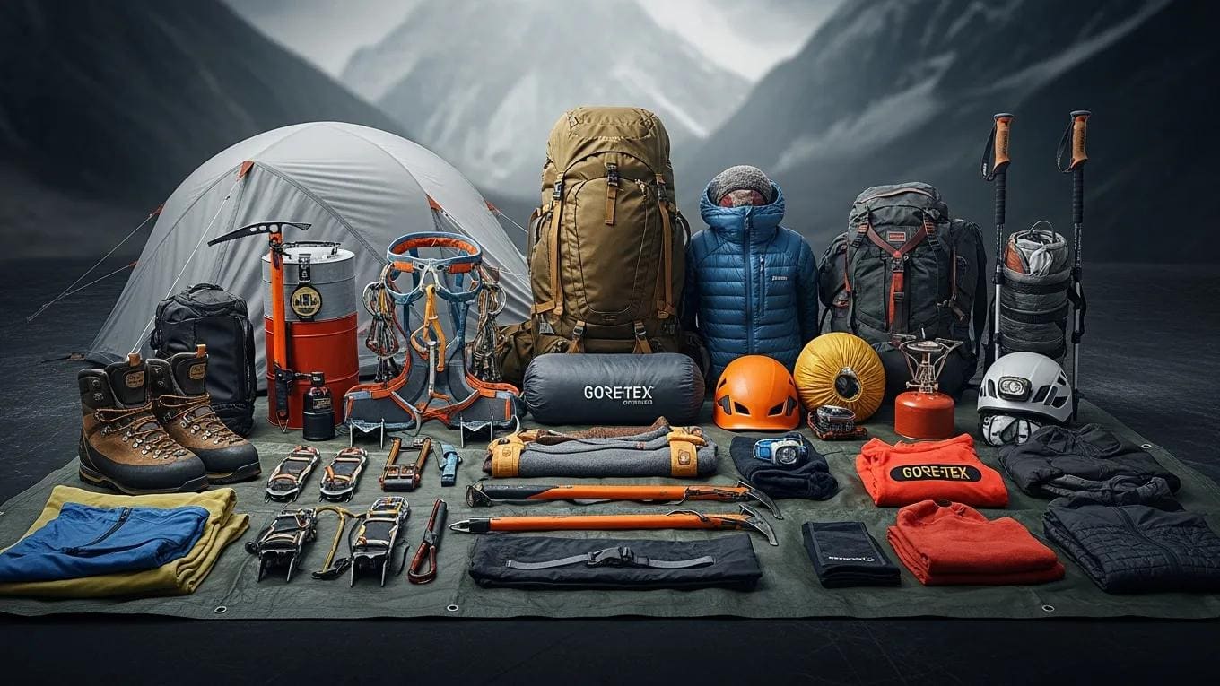 Mountaineering equipment arranged as a complete climbing gear system