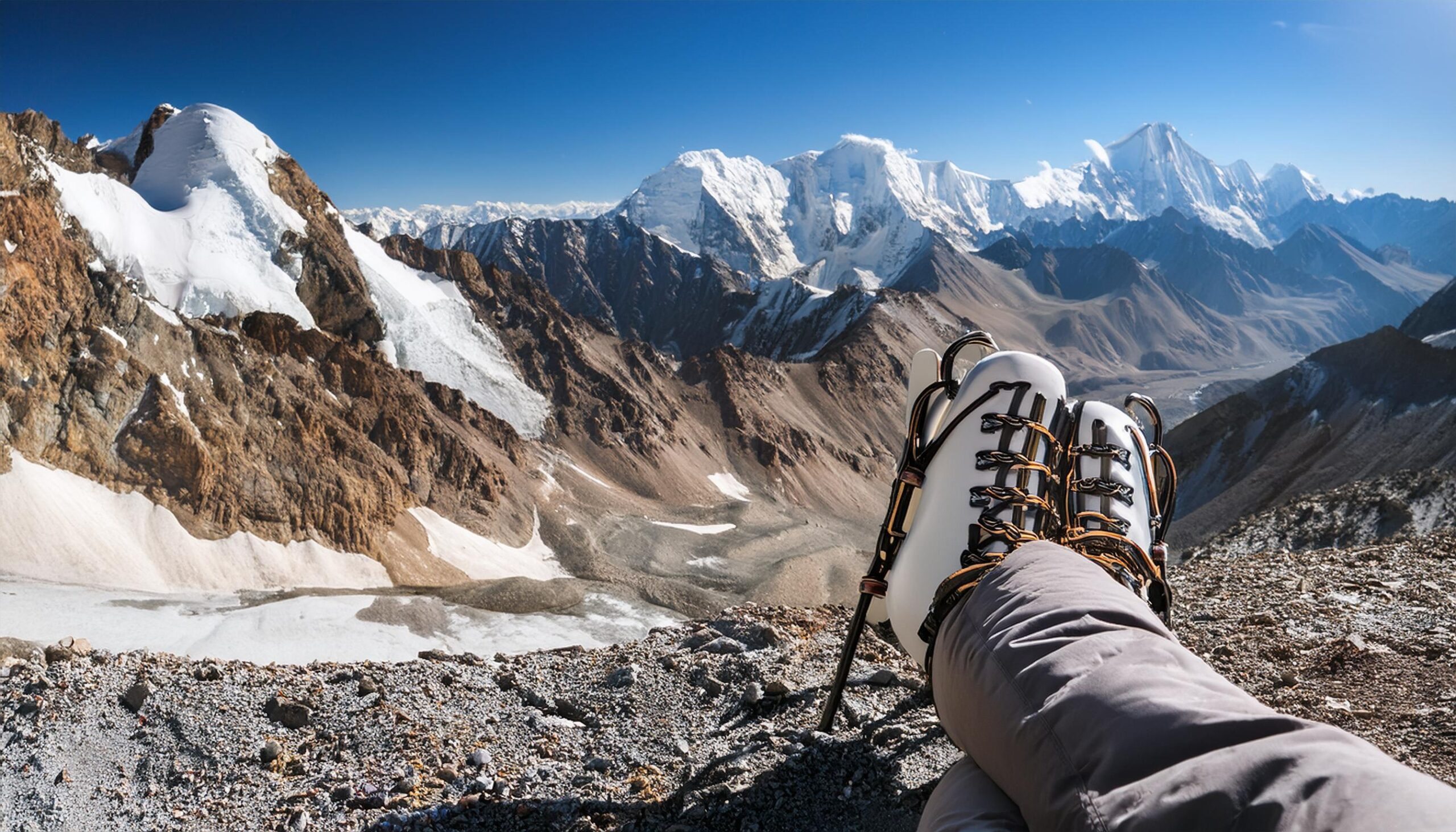 Climber in mountain terrain where route difficulty determines boot selection