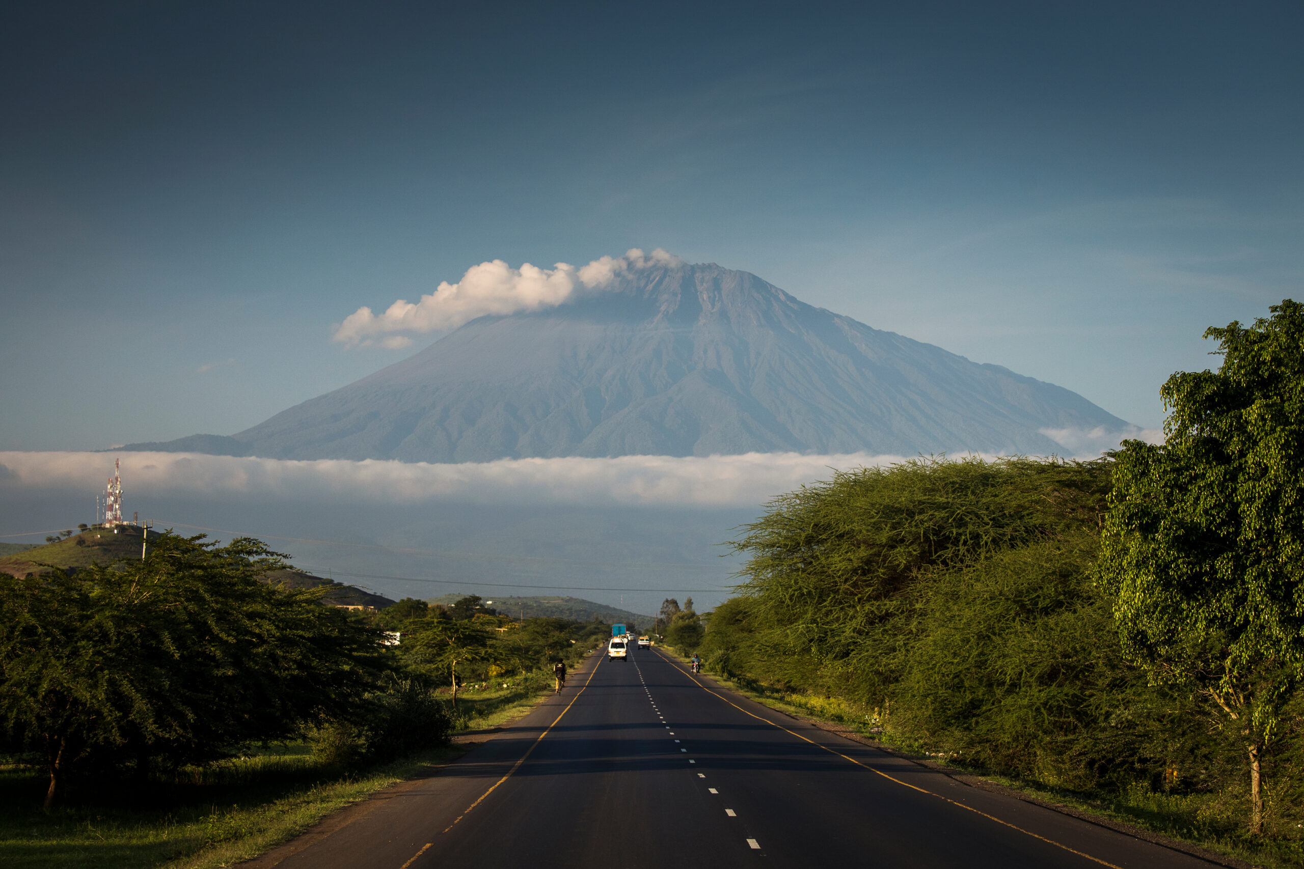 Mount Meru volcano rising above the Arusha region in Tanzania