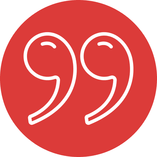 Red circle featuring two white quotation marks.