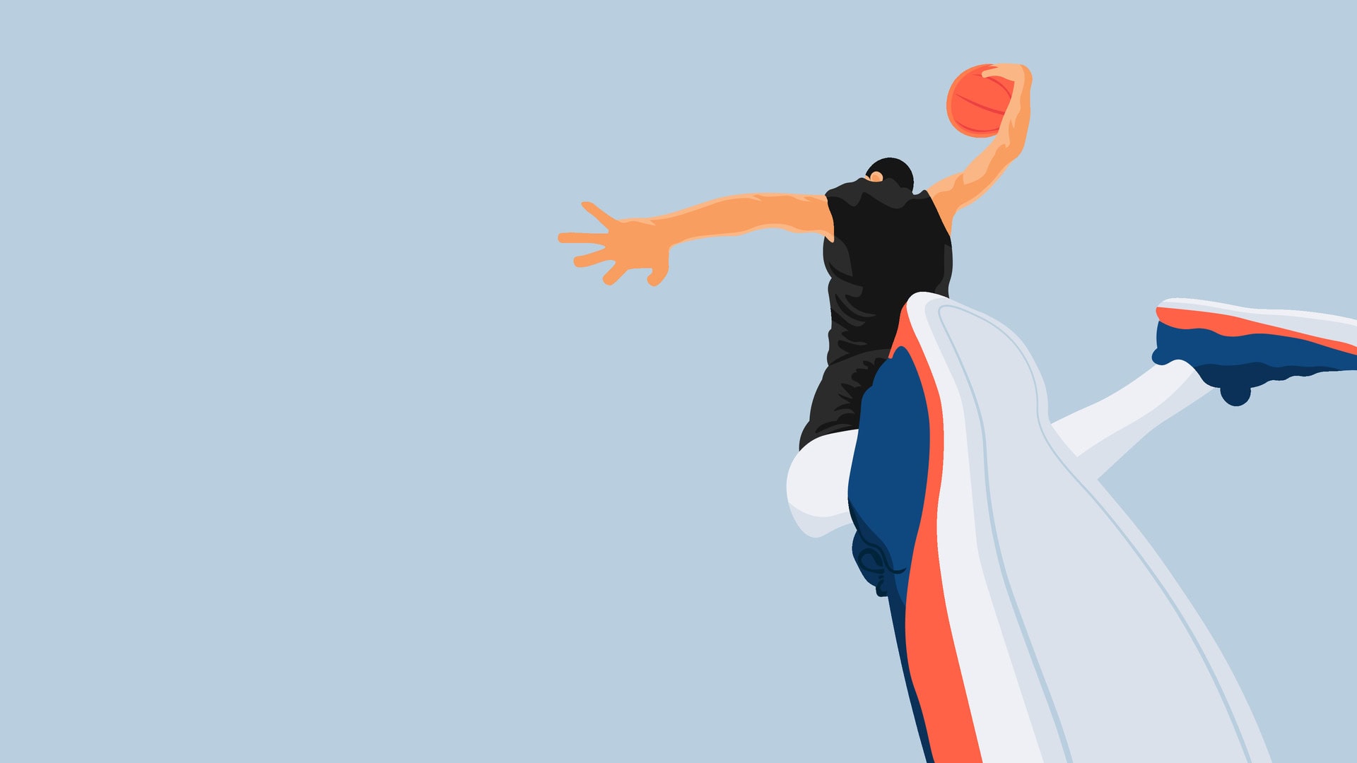 Animated basketball player dunking a basketball.