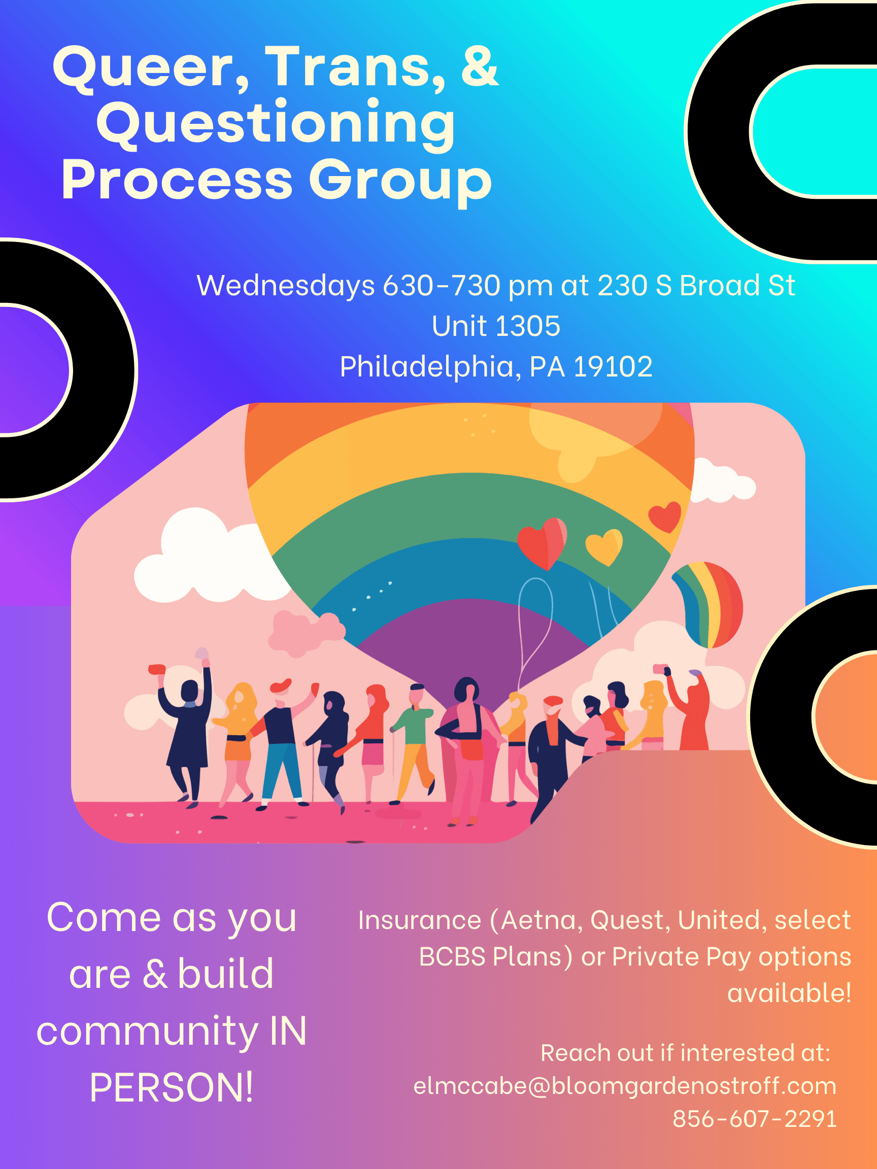 Flyer for Queer, Transgender, and Questioning Group