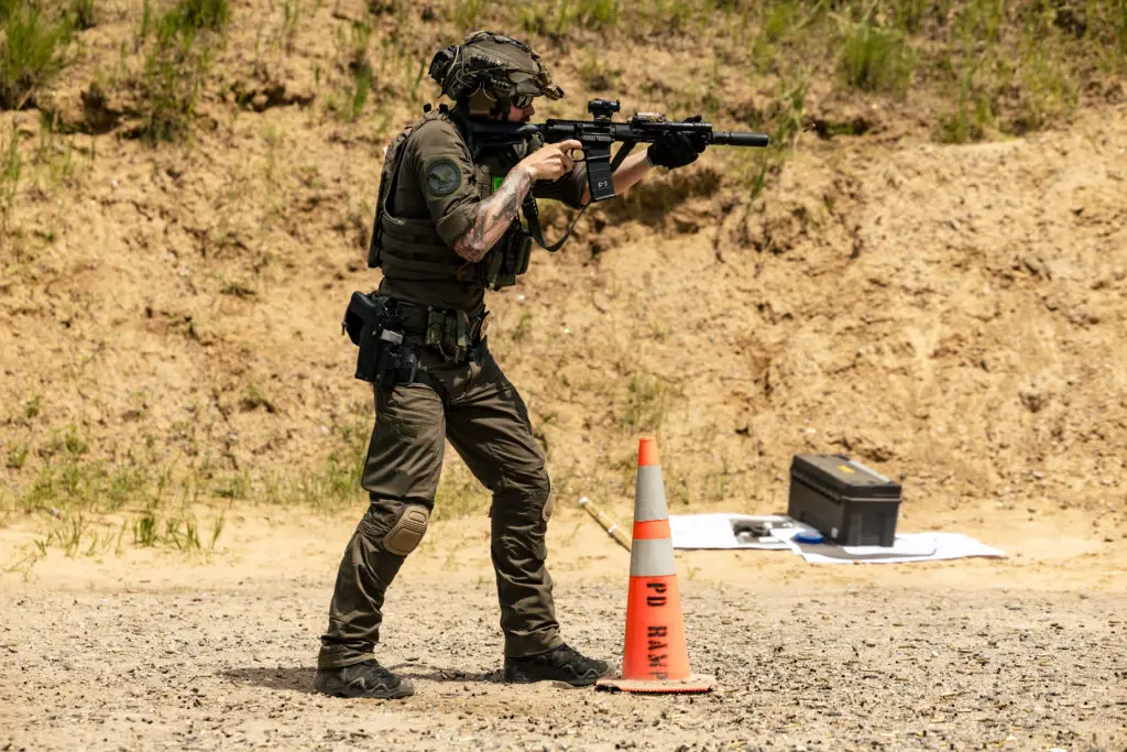 SWAT Operator shooting rifle during basic swat.