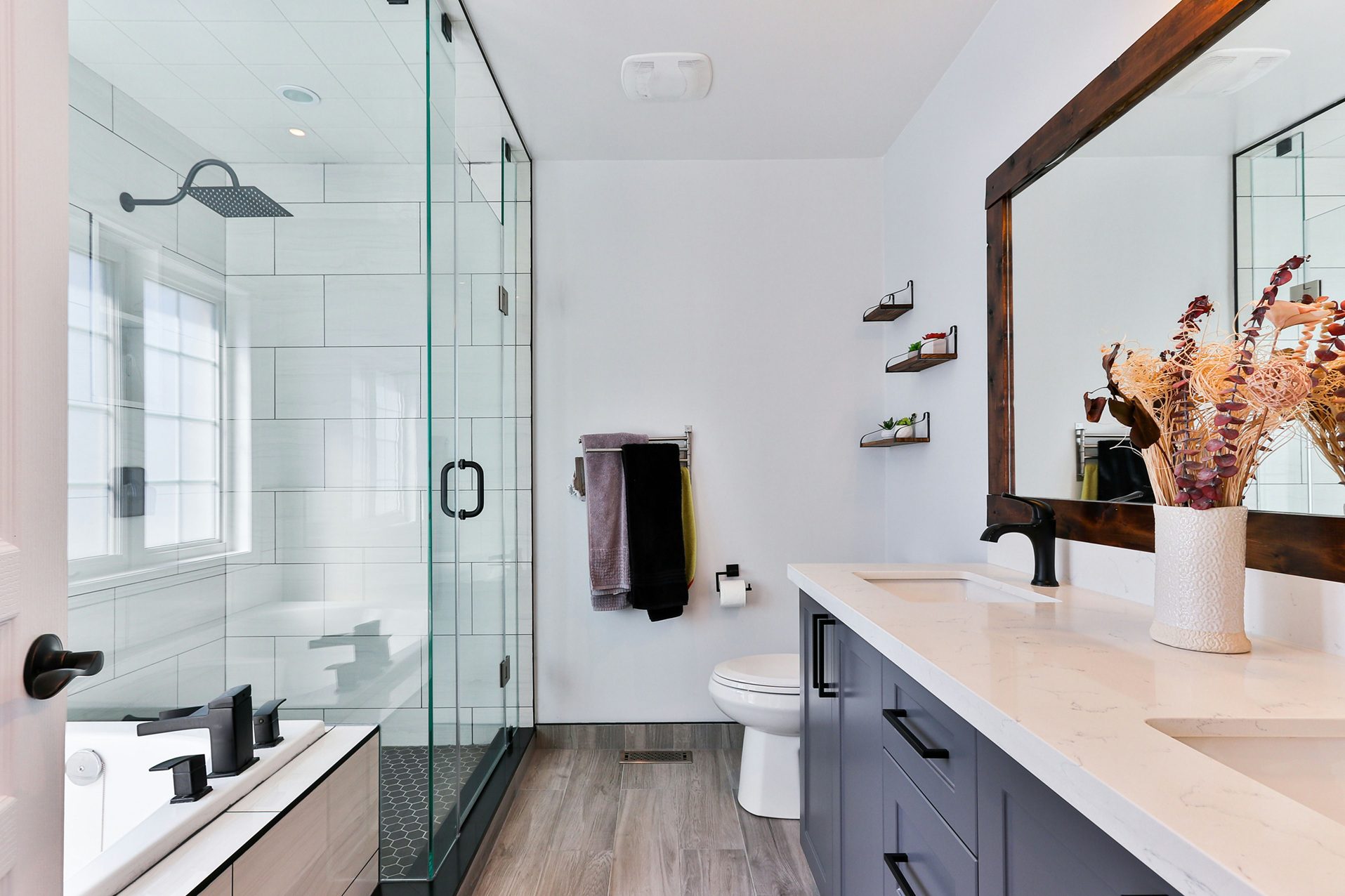 Bathroom renovation in Kitchener with modern fixtures, updated finishes, and improved layout