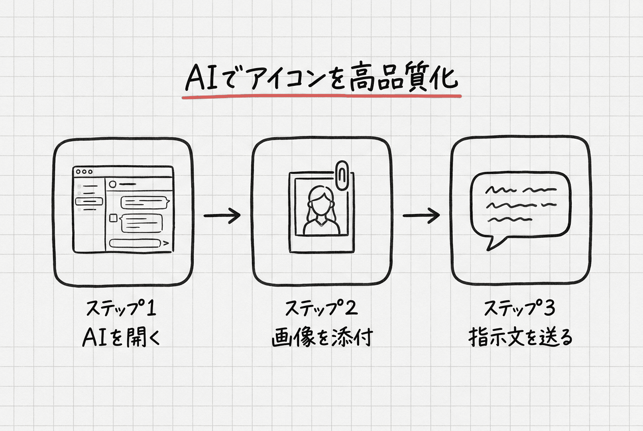 AIでアイコンを高品質化する3ステップの流れ